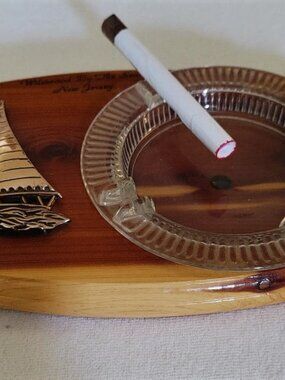 Vintage Ashtray Knotty Pine Nautical Ship Souvenir Wildwood by The Sea NewJersey